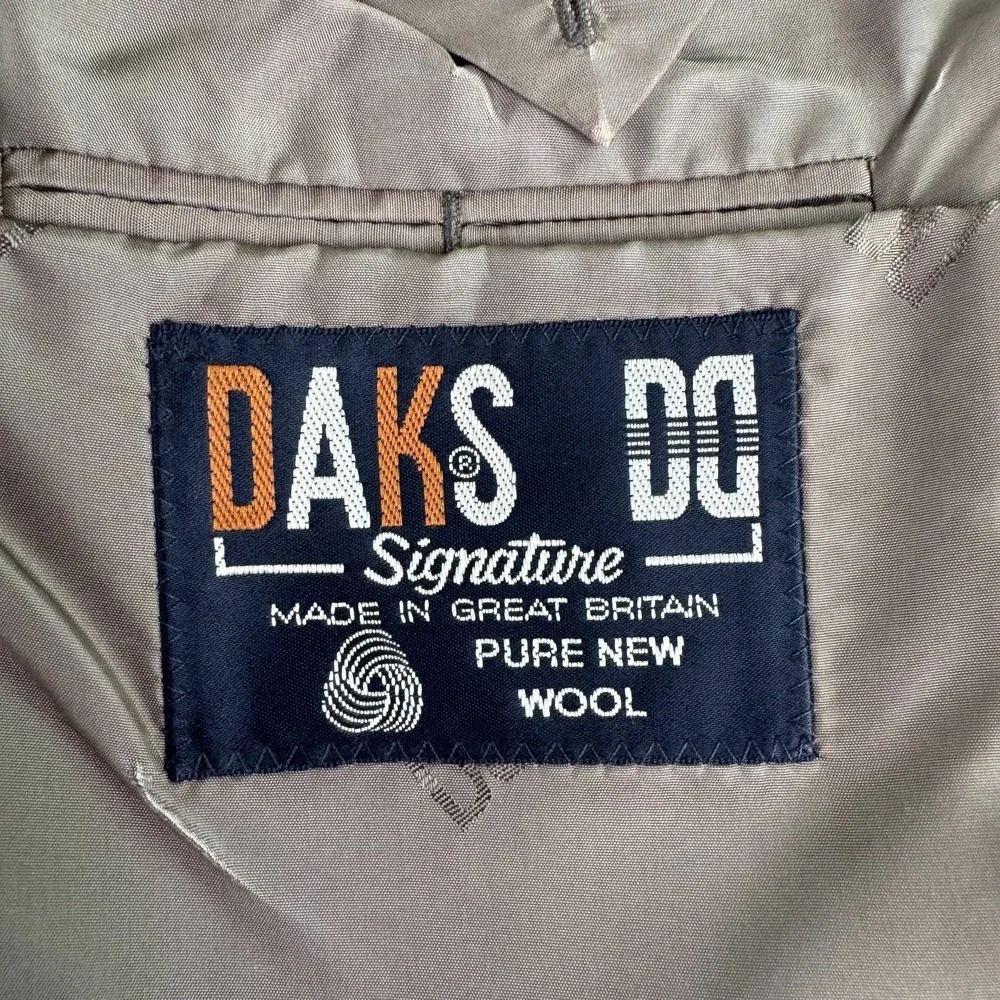 Vintage Daks Signature Sport Coat 44R Taupe Glen Plaid Wool Made In Britain